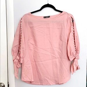 Breezy pink Shein top with pearl detail.